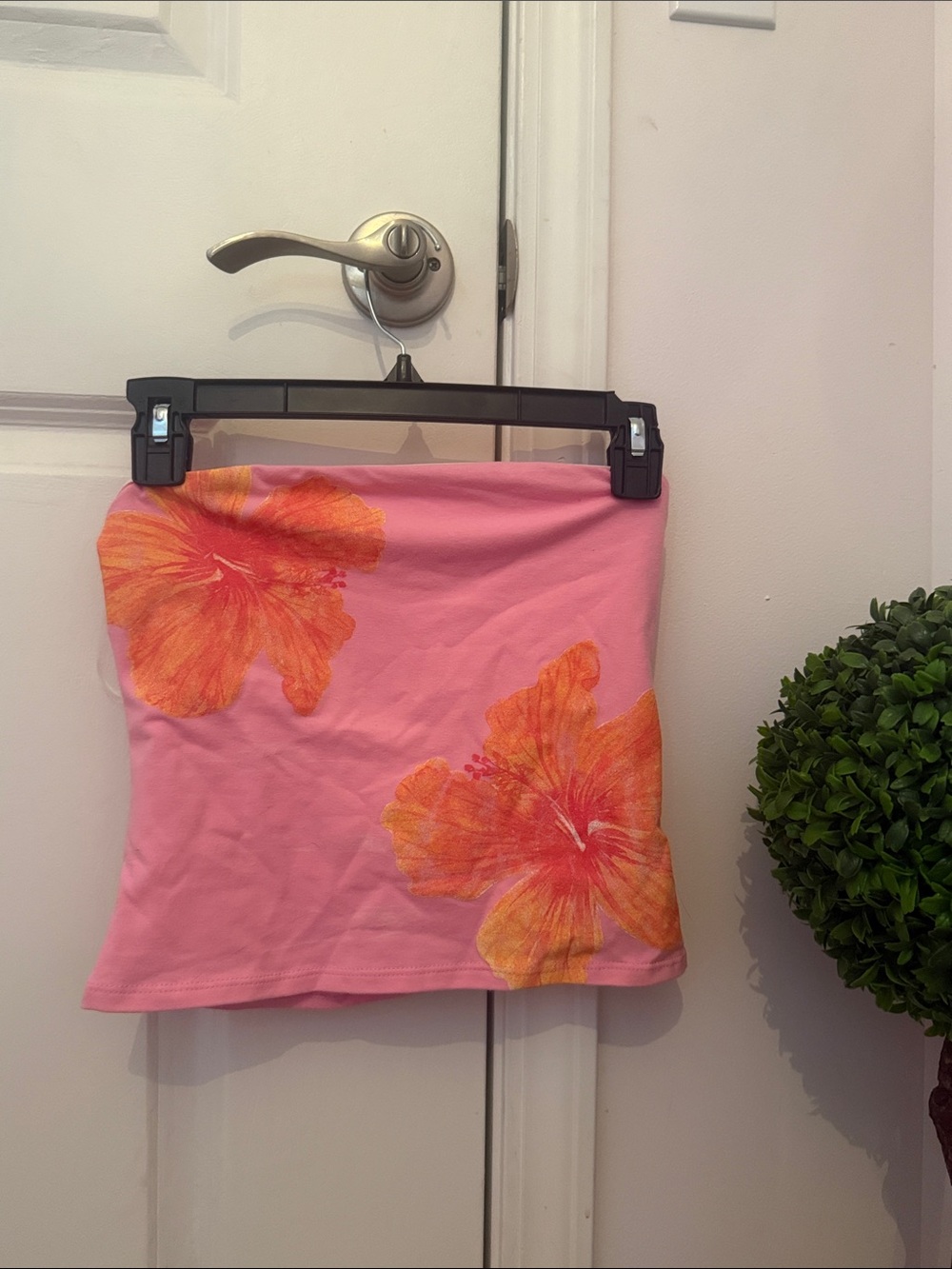 Altard State Pink Floral Tube Top with Orange Hibiscus Print